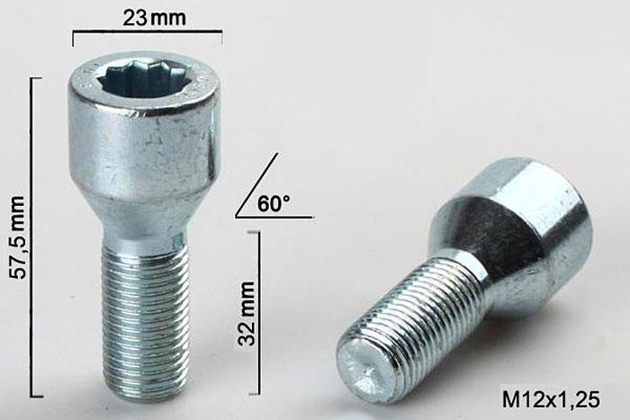 M12x1,25, Wielbout conisch inbus, Draadlengte 32mm, 23mm kopdiameter